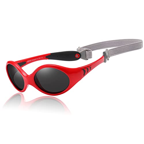 DUCO Kinder Sonnenbrille Polarisierte Sportbrille TPEE Flexibeles Gestell für Baby Mädchen oder Junge 0-24 Monate K012 (Rot) von DUCO