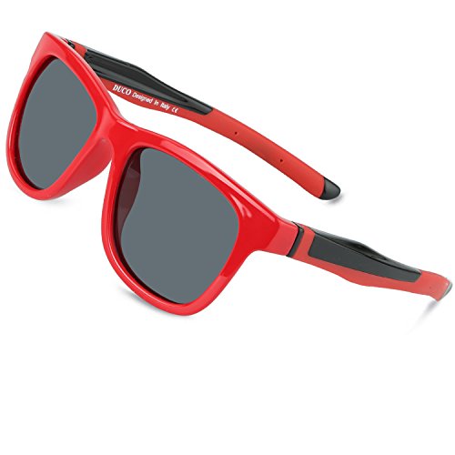 DUCO Kinder Sonnenbrille Polarisierte Sportbrille TPEE Flexibeles Gestell für Jungs und Mädchen K009 (Rot) von DUCO