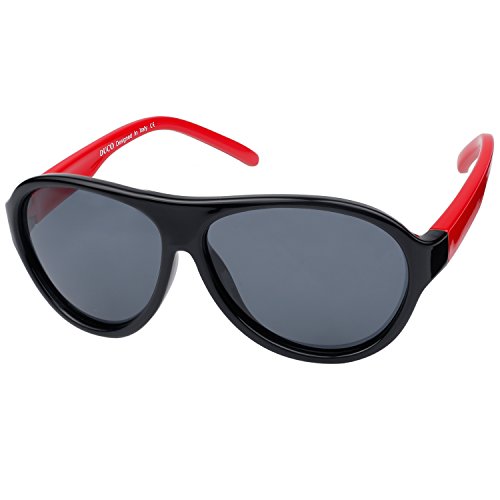 DUCO Kinder Sonnenbrille Polarisierte Sportbrille TPEE Flexibeles Gestell für Jungs und Mädchen K010 (Schwarz/Rot) von DUCO