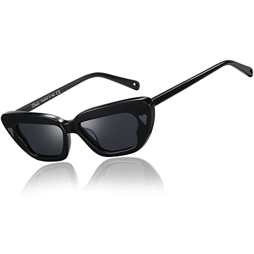 DUCO Klassische Retro Schmetterlings Polarisierte Sonnenbrille für Damen Trendige Schattierungen Mylove Stilvoller Designer Rechteck rahmen UV400-Linse DC1104 (Schwarz,Grau) von DUCO