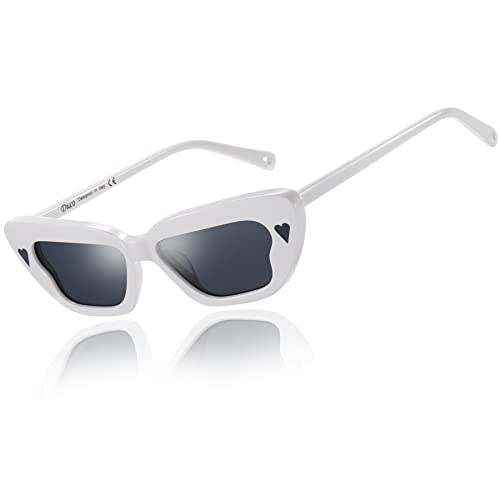 DUCO Klassische Retro Schmetterlings Polarisierte Sonnenbrille für Damen Trendige Schattierungen Mylove Stilvoller Designer Rechteck rahmen UV400-Linse DC1104 (Weiß) von DUCO