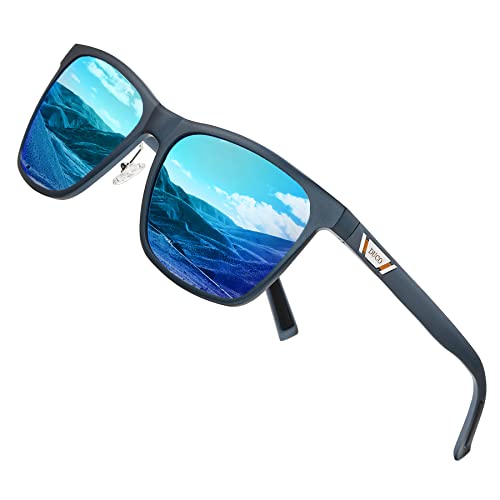 DUCO Polarisiert Sonnenbrille für Herren mit UV400 Schutz Retro Rechteckig Rahmen Ultraleichte Metallrahmen Brillengläser Fahrerbrille Sportsonnenbrille 3029H (Blau Rahmen Revo Blau Linse) von DUCO