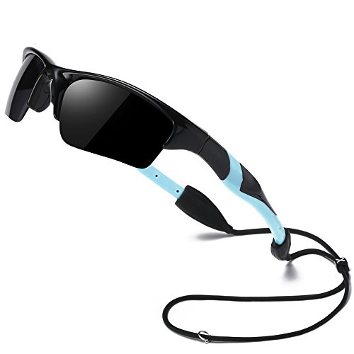 DUCO Polarisierte Kinder Sport Sonnenbrille für Jungen Mädchen Jugend UV400 Schutz für Baseball Radfahren Laufen K014 (Schwarz) von DUCO