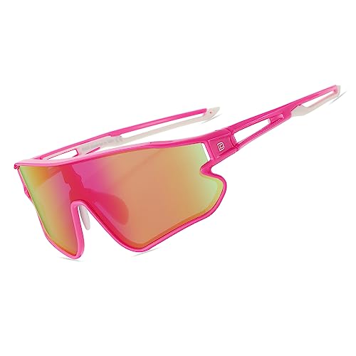 DUCO Polarisierte Sonnenbrille Baseball Sonnenbrille Leichte TR90 Rahmen UV400 Sport Radfahren Schatten für Männer Frauen DC0023 (Rosa Rahmen Weiß Temple Bunte Linse) von DUCO