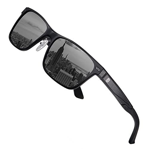 DUCO Polarisierte Sonnenbrille für Herren Vintage Aluminium-Rahmen Retro Sport Sonnenbrillen 100% UV-Schutz 8207 (Schwarzer Rahmen,Grau Linse) von DUCO