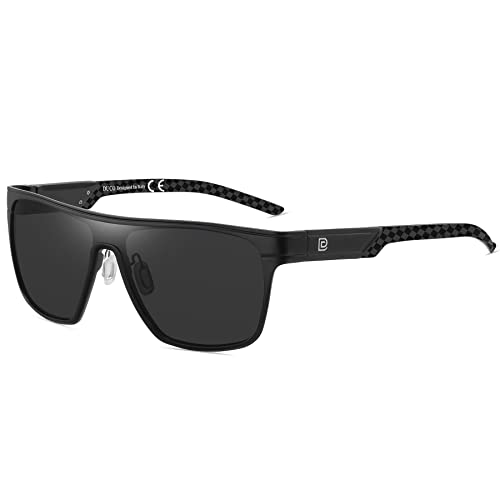 DUCO Quadratische Polarisierte Sonnenbrille für Herren Sport Fahren Angeln Sonnenbrille Flat Top Shield Shades UV 400 Schutz DC8230 (Schwarz Rahmen Schwarz Tempel Grau Linse) von DUCO