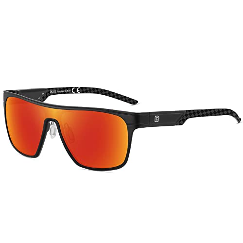 DUCO Quadratische Polarisierte Sonnenbrille für Herren Sport Fahren Angeln Sonnenbrille Flat Top Shield Shades UV 400 Schutz DC8230 (Schwarz Rahmen Schwarz Tempel Revo Rot Linse) von DUCO