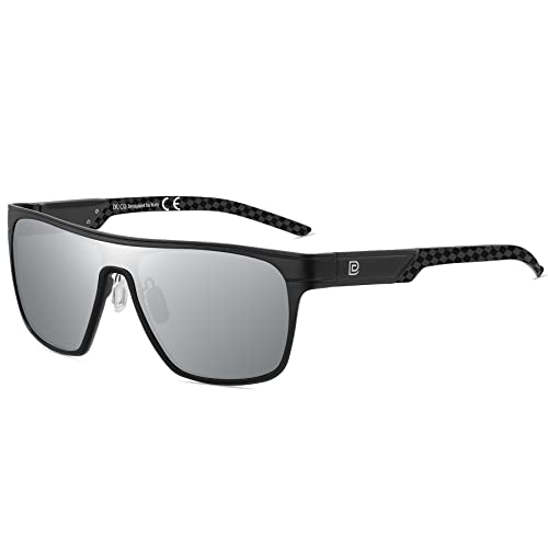 DUCO Quadratische Polarisierte Sonnenbrille für Herren Sport Fahren Angeln Sonnenbrille Flat Top Shield Shades UV 400 Schutz DC8230 (Schwarz Rahmen Schwarz Tempel Silber Linse) von DUCO