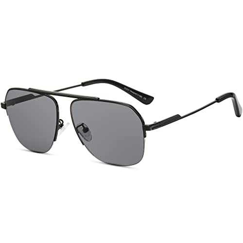 DUCO Retro Sonnenbrille für Herren Damen Halbrandlose Nicht Polarisierte Sonnenbrille für das Fahren DC3035 (Schwarzer Rahmen Grau Linse) von DUCO