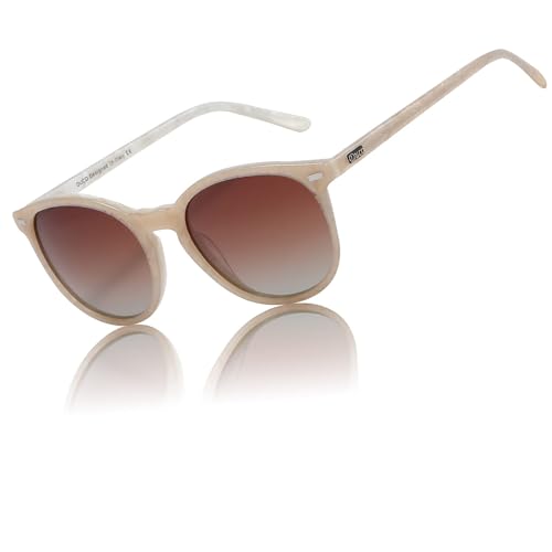 DUCO Retro Polarisierte Damen Sonnenbrille Vintage UV400 Schutz Sonnenbrillen Leichtgewicht Acetat Rahmen 1230 (Beige Rahmen Braun Linse) von DUCO