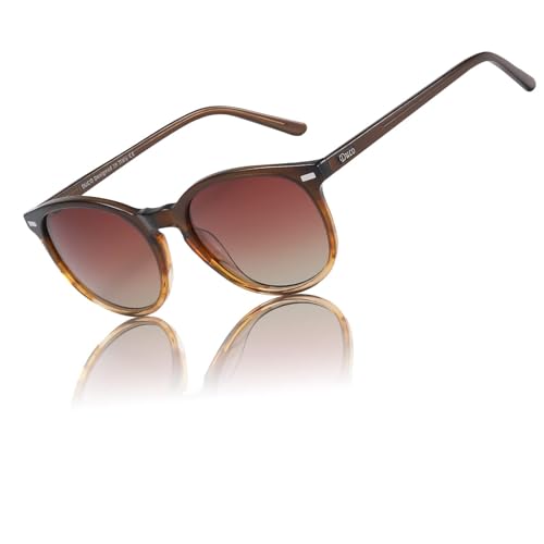 DUCO Retro Polarisierte Damen Sonnenbrille Vintage UV400 Schutz Sonnenbrillen Leichtgewicht Acetat Rahmen 1230 (Gradient Braun Rahmen Braun Linse) von DUCO