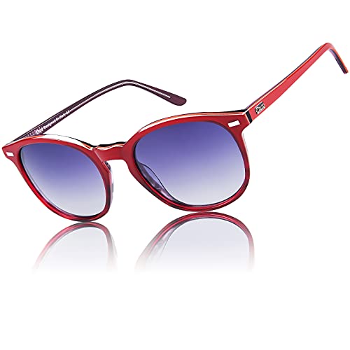 DUCO Retro Polarisierte Damen Sonnenbrille Vintage UV400 Schutz Sonnenbrillen Leichtgewicht Acetat Rahmen 1230 (Rot) von DUCO