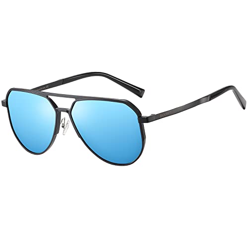 DUCO Retro Sonnenbrille für Männer Frauen Übergroße Metallrahmen Vintage Sonnenbrille Mode Schirme mit UV-Schutz DC3039 (Schwarz Blau) von DUCO