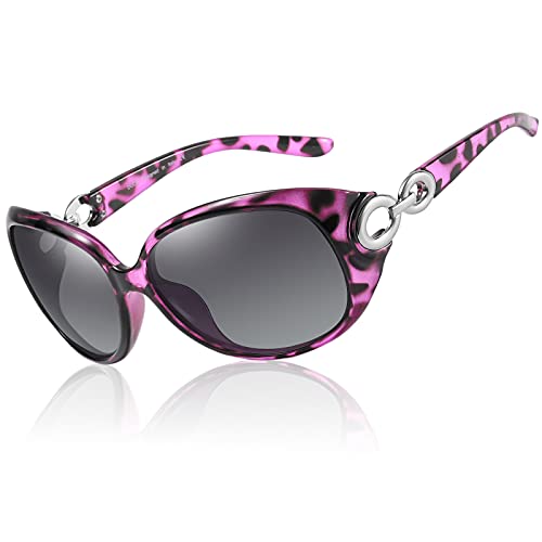 DUCO Sonnenbrille Damen Klassisch Polarisiert Übergroß Frauen Sonnenbrillen Mode Brille 100% UV-Schutz 1220 (Lila Hawksbill Turtle) von DUCO