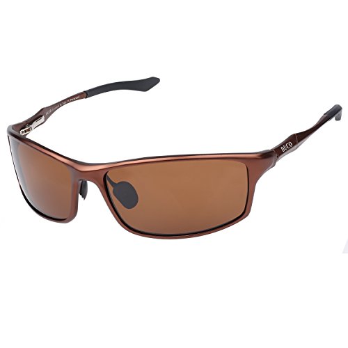 DUCO Sonnenbrille Herren Polarisierte Sportbrille Fahrerbrille für Männer Al-Mg Metallrahme Brillen 8201 (Braun) von DUCO