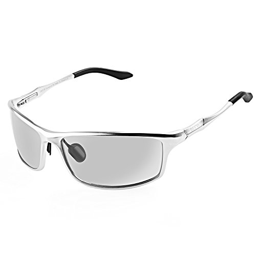 DUCO Sonnenbrille Herren Polarisierte Sportbrille Fahrerbrille für Männer Al-Mg Metallrahme Brillen 8201 (Silber) von DUCO