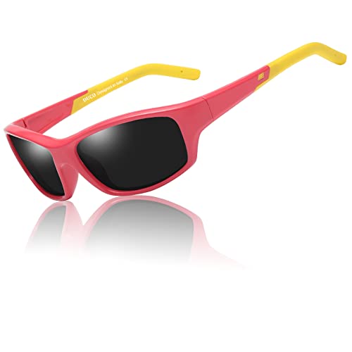 DUCO Sonnenbrille für Kinder Polarisierte Sonnenbrille Jungen & Mädchen mit Flexible Gummi UV400 Schutz (Rosa Gelb) von DUCO