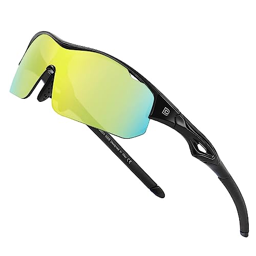 DUCO Sports Jugend Baseball Sonnenbrille für Kinder Unzerbrechlich TR90 Rahmen Leichte Sonnenbrille für Jungen und Mädchen DK261 (Schwarz Rahmen Schwarz Bügel Revo Orange Gläser) von DUCO