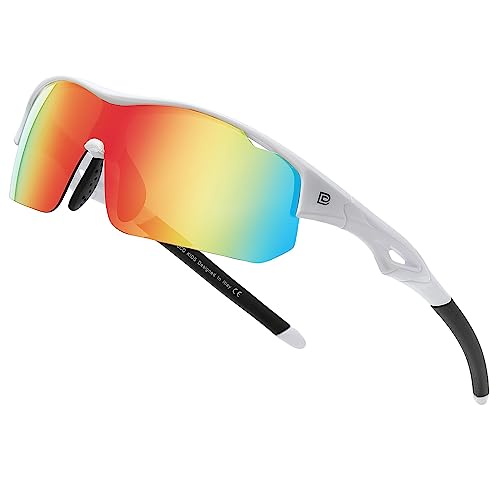DUCO Sports Jugend Baseball Sonnenbrille für Kinder Unzerbrechlich TR90 Rahmen Leichte Sonnenbrille für Jungen und Mädchen DK261 (Weiß Rahmen Grau Bügel Revo Orange Gläser) von DUCO