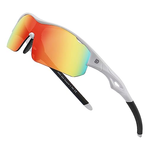 DUCO Sports Jugend Baseball Sonnenbrille für Kinder Unzerbrechlich TR90 Rahmen Leichte Sonnenbrille für Jungen und Mädchen DK261 (Weiß Rahmen Schwarz Tempel Revo Orange Gläser) von DUCO