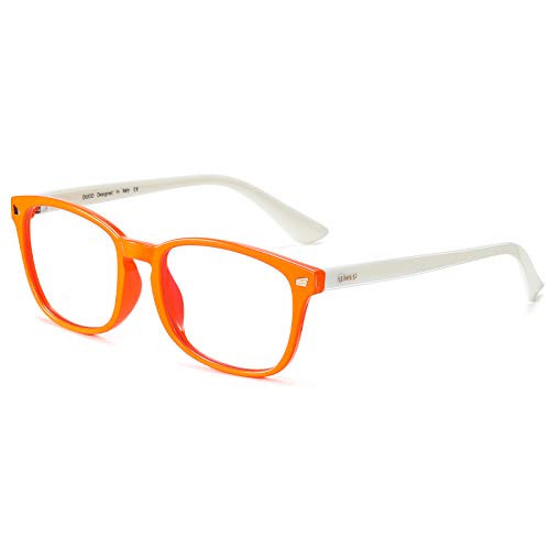 DUCO TR90 Rahmen Blaulicht Blockierbrille für Kinder Anti-Glare Gaming Computer Brille Brille für Jungen und Mädchen Alter 5-10 K028 (Orange Weiß) von DUCO