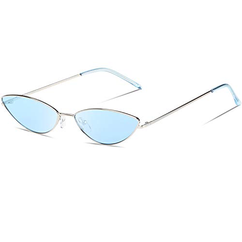 DUCO Trendy Cool Stylish Vintage Cateye Polarisierte Sonnenbrille für Frauen UV400 Schutz W019 (Silber Blau) von DUCO