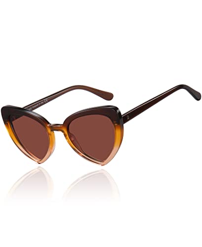 DUCO Trendy Herz polarisierte Sonnenbrille für Damen schmale Katzenaugen Sonnenbrille Modische Vintage Sonnenbrille Acetat Rahmen UV400 DC1206 (Braun) von DUCO