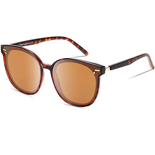 DUCO Übergroße Vintage Runde Polarisierte Retro Sonnenbrille für Frauen UV-Schutz W017 (Hawksbill Schildkröte) von DUCO