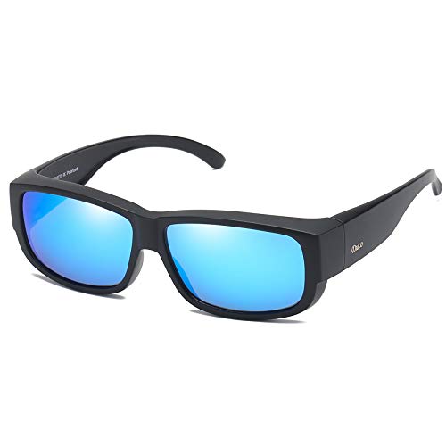 DUCO Unisex polarisierte Sonnenbrillen Überziehbrille Fit-Over Brille Korrekturbrille RX Brille 8956 (Schwarzer Rahmen Revo Blau Linsen) von DUCO