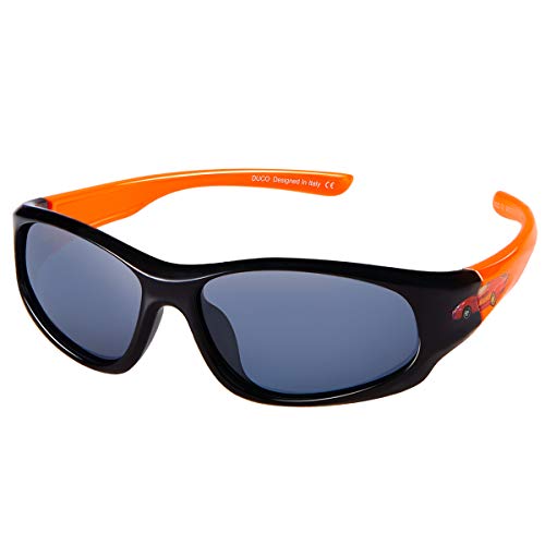 DUCO kinder sport style polarisierenden sonnenbrillen flexiblen rahmen für die jungen und mädchen (Schwarz/Orange) von DUCO