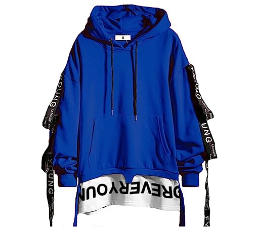 DUDHUH Herren Kapuzenpullover Mode Pullover Buchstaben Print Trainingsanzug Techwear Freizeitmantel Hip-Hop Sweatshirt, Blau, X-Large von DUDHUH