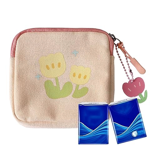 Damenbinden-Aufbewahrungstasche, Perioden-Organizer Mit Mehreren Reißverschlusstaschen, Damen-Pad-Tasche Mit Großem Fassungsvermögen, Tampontasche Mit Niedlichem Blumenmuster-Design Für Slipeinlagen von DUDOK