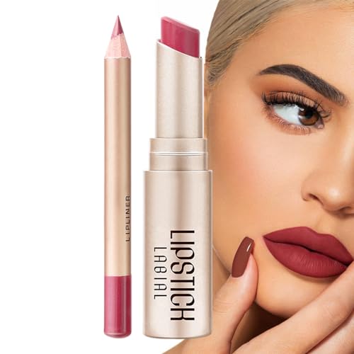 Lippenstift- und Lipliner-Set | Mattes Lippen-Make-up-Set, wasserfester Lipliner-Stift,Antihaft-Becher, feuchtigkeitsspendender, hochpigmentierter Lippenkonturenstift, Lipliner-Set für Damen und Dudok von DUDOK