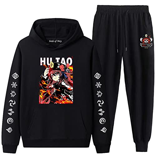 DUDSOG Genshin Impact Trainingsanzug Zweiteiliges Set Spiel Cosplay Kostüm Casual Genshin Impact Hutao Print Hoodie Pants Set für Männer Frauen von DUDSOG