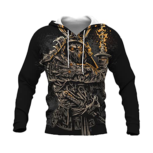 DUDSOG Herren 3D Kapuzenpullover Sweatshirt Dämon Japan Samurai Grafik Langarm Pullover Pullover Tops Ethnischer Stil Locker Lässig Kordelzug Kapuzen Sportbekleidung von DUDSOG