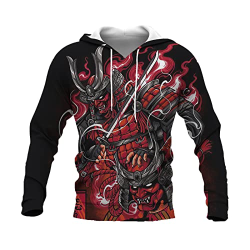 DUDSOG Herren 3D Kapuzenpullover Sweatshirt Dämon Japan Samurai Grafik Langarm Pullover Pullover Tops Ethnischer Stil Locker Lässig Kordelzug Kapuzen Sportbekleidung von DUDSOG