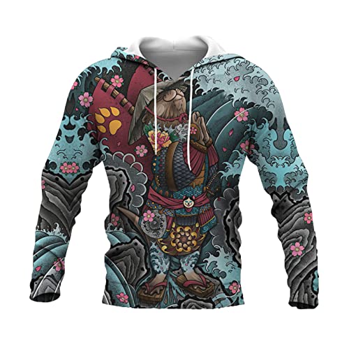 DUDSOG Herren Oni Maske Print Hoodies Lose Casual Japanese Samurai 3D Hoodie Langarm Pullover Sweatshirt mit Tasche von DUDSOG