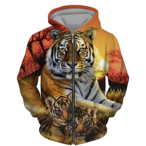 DUDSOG Herren Viking Tiger 3D gedruckte Hoodies Hip Hop Casual Full Zip Kapuze Sweatshirt Jacke Tops von DUDSOG