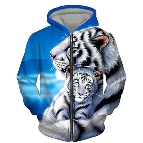 DUDSOG Herren Viking Tiger 3D gedruckte Hoodies Hip Hop Casual Full Zip Kapuze Sweatshirt Jacke Tops von DUDSOG