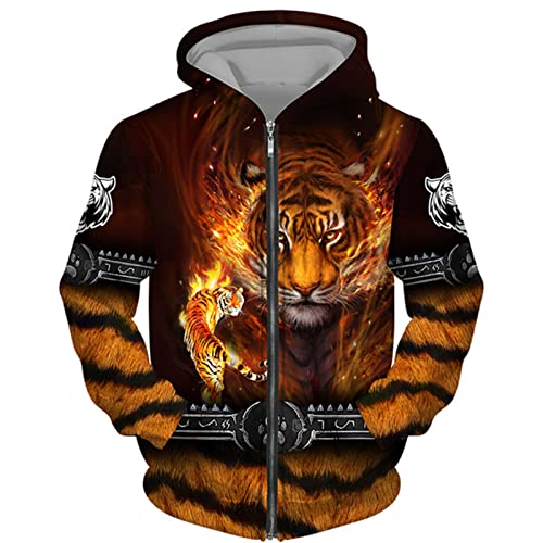 DUDSOG Herren Viking Tiger 3D gedruckte Hoodies Hip Hop Casual Full Zip Kapuze Sweatshirt Jacke Tops von DUDSOG