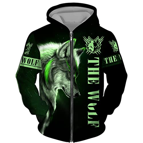 DUDSOG Herren Viking Tiger 3D gedruckte Hoodies Hip Hop Casual Full Zip Kapuze Sweatshirt Jacke Tops von DUDSOG