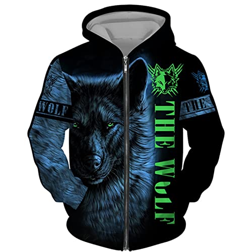 DUDSOG Herren Viking Tiger 3D gedruckte Hoodies Hip Hop Casual Full Zip Kapuze Sweatshirt Jacke Tops von DUDSOG