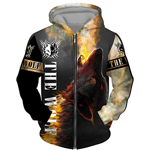 DUDSOG Herren Viking Tiger 3D gedruckte Hoodies Hip Hop Casual Full Zip Kapuze Sweatshirt Jacke Tops von DUDSOG