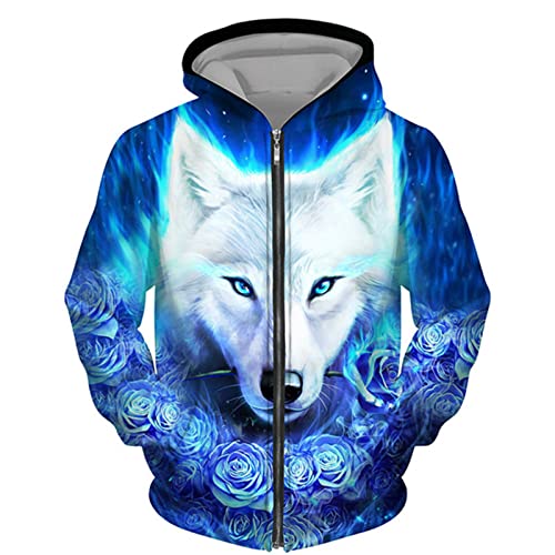 DUDSOG Männer Sternenhimmel Wolf 3D gedruckt Reißverschluss Hoodie Pullover Sweatshirt Kapuze Sweatshirt Sportbekleidung Freizeitjacke von DUDSOG