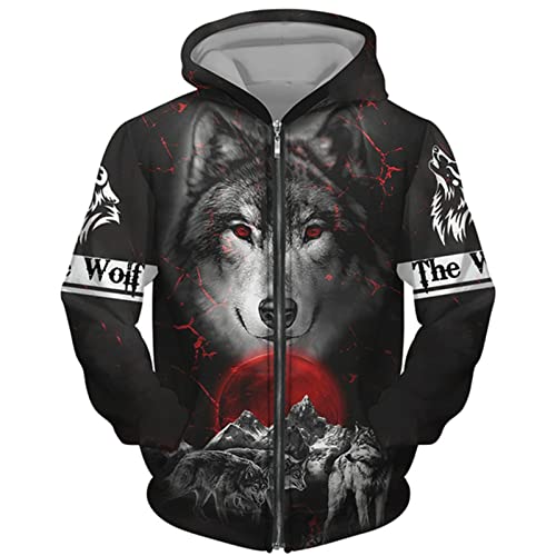 DUDSOG Männer Sternenhimmel Wolf 3D gedruckt Reißverschluss Hoodie Pullover Sweatshirt Kapuze Sweatshirt Sportbekleidung Freizeitjacke von DUDSOG