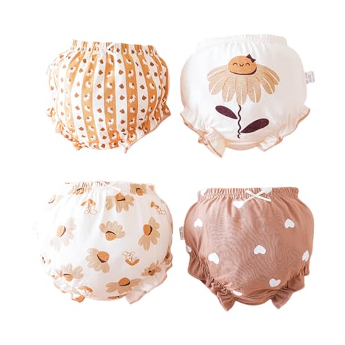 DUDUFUN 4 Pack of Baby Mädchen Kinder Baumwolle Unterwäsche Unterhosen Rüsche Hose Bloomer Shorts Baby Höschen Windelhöschen Kleinkinder Pumphose,6-18 Monate von DUDUFUN