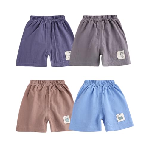 DUDUFUN 4er-Pack Little Baby Mädchen Jungen Baumwoll Leinen Mischung Cartoon Bedruckte Shorts Outfits,Etikett:80;3-12 Monate von DUDUFUN