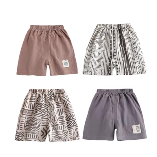 DUDUFUN 4er-Pack Little Baby Mädchen Jungen Baumwoll Leinen Mischung Cartoon Bedruckte Shorts Outfits,Etikett:80;3-12 Monate von DUDUFUN