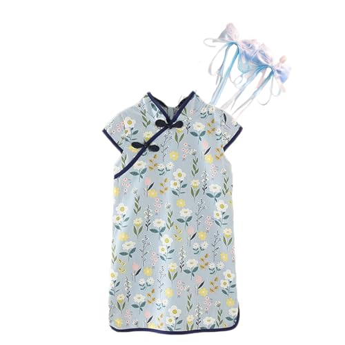 DUDUFUN Baby Kleinkind Mädchen süß Panda Blume Pferd Cartoon Druck Baumwolle EIN Loses Cheongsam Qipao Kurzärmeliges Kleid+2 Haarnadel (Etikett:100) von DUDUFUN