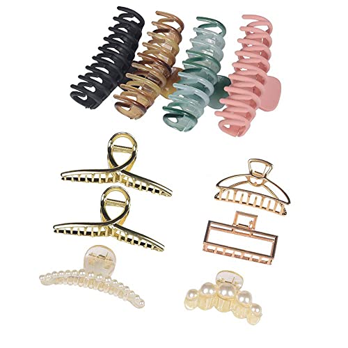 10Pcs Hair Claw Clips Set 4Pcs Big Hair Claw Clips 4Pcs Metal Hair Claw Clips and 2Pcs Pearl Claw Hair Clips Thin Hair Strong Hold Hair Clips Hairpins for Women von DUDUXI